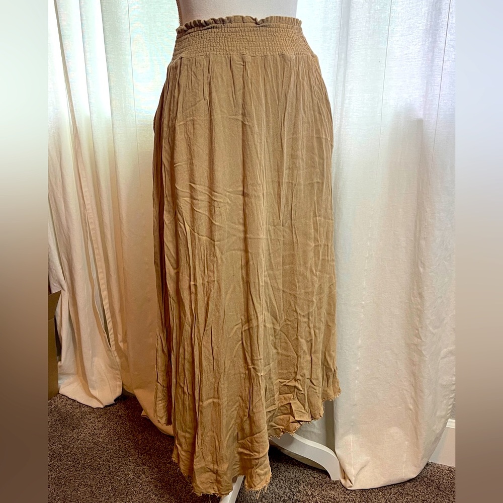 La Miel Distressed Skirt | Boho Skirt | Ankle Length Skirt | Neutral Colored